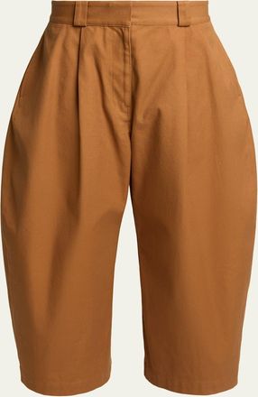 Balenciaga Pleated Barrel-Leg Ankle Bermuda Pants