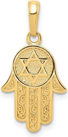 Diamond2Deal 14k Yellow Gold Chamseh Hand of God with Star of David Pendant
