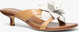 Michael Kors Jacie Floral Embellished Leather Kitten Heel Sandal