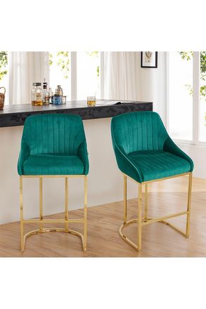 Living and Home 2 Pcs Upholstered Bar Stool in Green