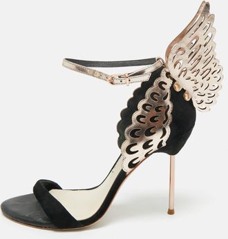 Sophia Webster Black/rose Gold Patent Leather And Suede Evangeline Ankle Strap Sandals