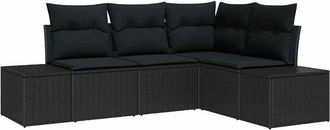 vidaXL Garden Sofa Set with Storage 4 pcs Black Poly Rattan vidaXL