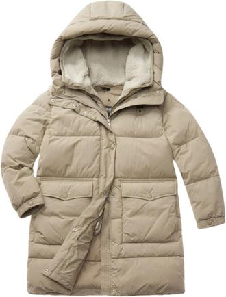 Blauer Lange Nylon Jas met Inzetstuk aan de Voorkant - Dames - Parka Jassen - Beige - S - Nylon - Jassen