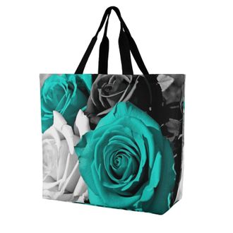 Generic Black White Teal Gray Rose Flowers Women Handbag Lightweight Tote Bag Large Capacity Shoulder Bags For Ladies Camping Picnic