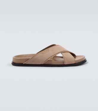 Brioni Leather-trimmed suede sandals