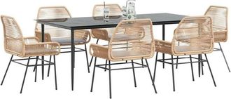 vidaXL Juego De Comedor De Jard&iacute;n 7 Pzas Con Cojines Rat&aacute;n Pe Marr&oacute;n Vidaxl