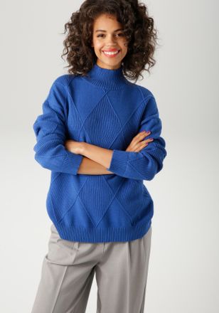 Aniston Strickpullover ANISTON CASUAL, Damen, Gr. 36, blau (royalblau), Strick, Obermaterial: 50% Viskose, 26% Polyamid, 24% Polyester, Rautenmuster, unifarbe
