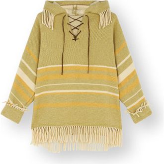 Fortela Woven Striped Hooded Poncho in Green at Nordstrom, Size 40 Eu
