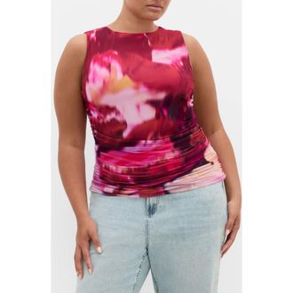 City Chic Livia Print Sleeveless Top in Colour Burst at Nordstrom, Size Xxxs