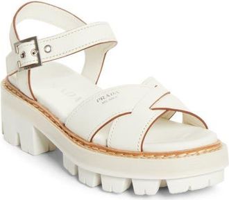 Prada Crisscross Platform Sandal in Talco at Nordstrom, Size 10.5Us