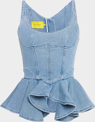 Marques Almeida Denim Corset Top with Peplum
