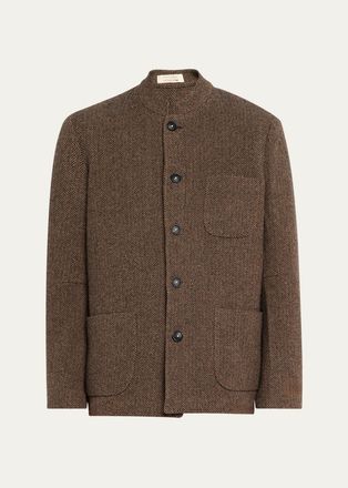 Massimo Alba Mens Band-Collar Herringbone Blazer