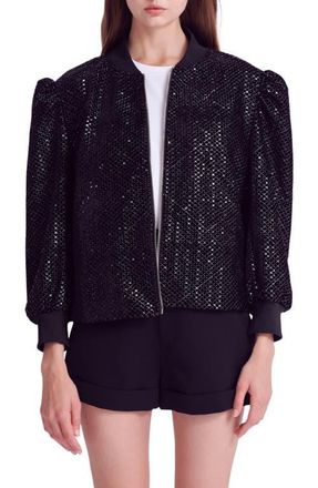 endless rose Sequin Velvet Bomber Jacket in Black at Nordstrom, Size X-Small