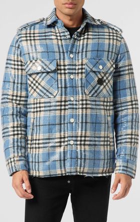 Philipp Plein Giacca a camicia in tartan con ricamo di paillettes e mostrine