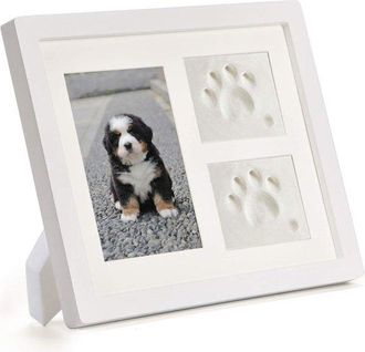 No Brand Marco De Fotos Triple Conmemorativo Para Mascotas (4x6) Con Kit De Impresi&oacute;n En Arcilla, Marco De Fotos De Recuerdo Con Forma De Huella De Perro O Gat