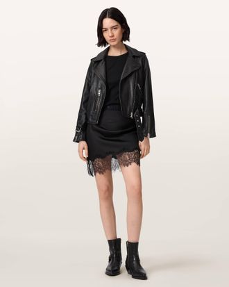 AllSaints Azar Lace Trim Satin Mini Skirt