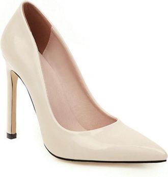Generic Womens Pointed-Toe Wedding Bridal Shoes Slip On Stiletto Heel Formal Dress Pumps Evening Party Heels 11cm,Beige,5.5 UK