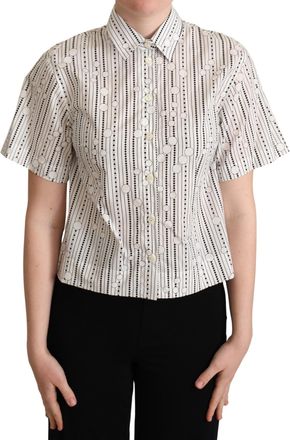 Dolce & Gabbana White Circles Dots Collared Button Up Womens Shirt