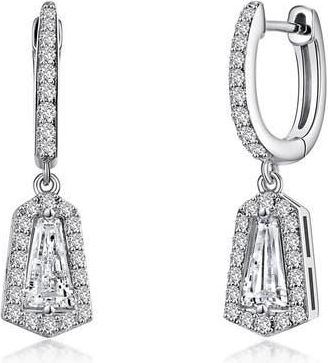 Lafonn Simulated Diamond Halo Drop Huggie Hoop Earrings in White at Nordstrom Rack