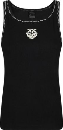 Pinko Round-neck Ribbed Tank - Dames - Tops zonder mouwen - Zwart - M - Katoen - Tops