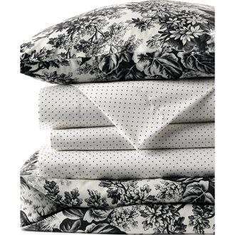 Lands End 400 Thread Count Premium Supima Cotton No Iron Sateen Duvet Bed Cover in Ivory/black Slate Toile at Nordstrom, Size California King