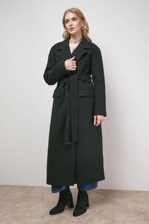 Oasis Womens Tie Belt Detail Midi Coat - Black - Size 14 UK