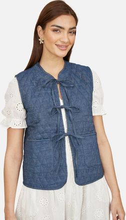 Yumi Reversible Quilted Tie-Front Waistcoat in Blue at Nordstrom, Size 12