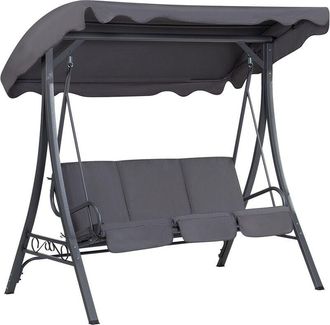 Beliani Columpio De Jard&iacute;n Con Marco De Acero Y Tejido Gris 3 Plazas Resistente A La Intemperie Garbo
