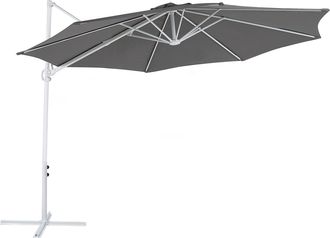 Beliani Sombrilla Voladiza De Poli&eacute;ster Gris Oscuro Blanco 295 Cm Poste Metal Savona Ii