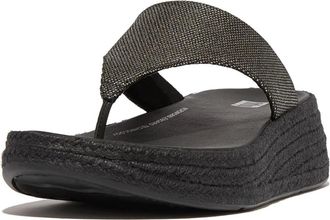 FitFlop FitFlop F-Mode Espadrille Glitz-Canvas WomensBlack Thong Sandals ZOGG2891
