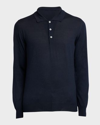 Brioni Mens Wool/Cashmere-Blend Long-Sleeve Polo Sweater