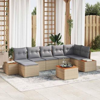 vidaXL Vidaxl - Conjunto De Sof&aacute; De Jard&iacute;n Con Coj&iacute;n 8 Pcs Beige Polirat&aacute;n
