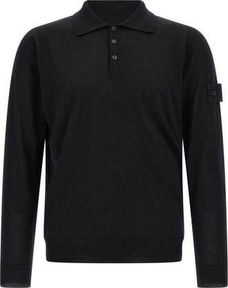 Stone Island Black Solid Shirt Collar Sweater