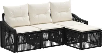 vidaXL Conjunto De Sof&aacute;s De Jard&iacute;n 4 Uds. Negro Rat&aacute;n Sint&eacute;tico Vidaxl
