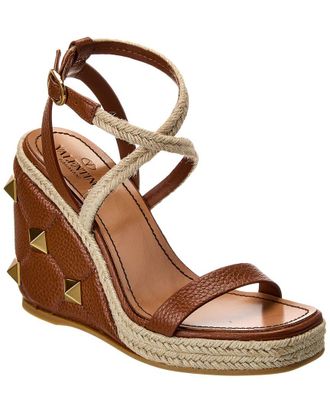 Valentino Roman Stud 110 Grainy Leather Wedge Sandal