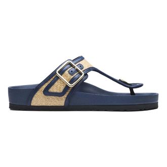 Birkenstock Gizeh Framed Raffia - Dames - Slippers - Blauw - 37 EU - Leer - Schoenen