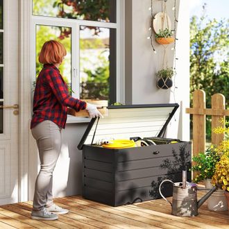 OUTSUNNY 311L Garden Storage Box, Waterproof Outdoor Storage Box for Tools in Dark Grey