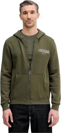 Guess Zip Basic Sweatshirt - Heren - Vesten met rits - Groen - S - Katoen - Hoodies & sweatvesten