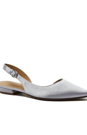 Lands End Leather Slingback Low Heels in Silver Satin at Nordstrom, Size 8.5
