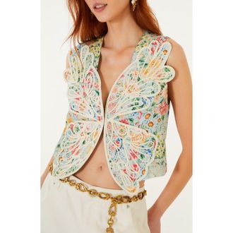 Farm Rio Rendeira 3D Linen Vest in Off-White at Nordstrom, Size Xx-Small
