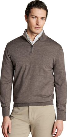 CHARLES TYRWHITT Pure Merino Zip Neck Sweater in Mocha at Nordstrom, Size Xx-Large