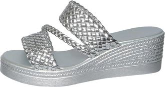 Generic Womens Wedge Platform Espadrilles Slide Sandals Fashion Braided Open Toe Slip On Summer Vacation Beach Shoes (5.5,Silver)