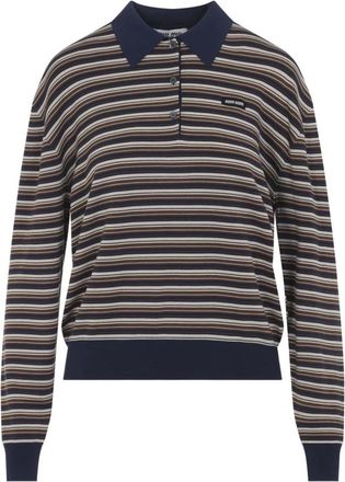 Miu Miu Polo Shirts, female, Multicolor, Size: XS Wool Striped Polo Shirt