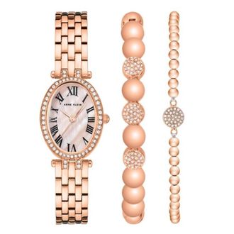 Anne Klein Quartz Mother of Pearl Dial Ladies Watch and Bracelet Set AK/3970RGST