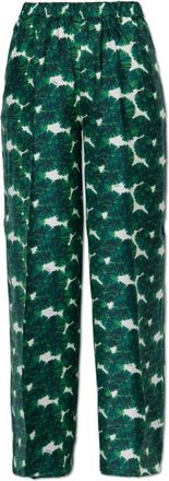 Max Mara Zijden broek Morena - Dames - Straight fit broeken - Groen - M - Leer - Broeken