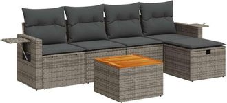 vidaXL Set De Muebles De Jard&iacute;n 6 Pzas Y Cojines Rat&aacute;n Sint&eacute;tico Gris Vidaxl