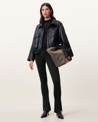 AllSaints Womens Polyamide Ryla Flared Hem Slim Fit Trousers, Size: UK 6/US 2