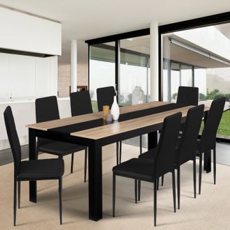 IDMarket Georgia Mesa De Comedor Para 8 En Negro Y Haya Imitaci&oacute;n 160 X 90 Cm