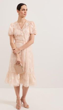 Phase Eight Chrissie Tie-Waist Wrap Midi Dress in Pale Pink at Nordstrom, Size 10
