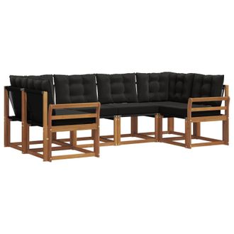 vidaXL Conjunto De Sof&aacute;s De Exterior Con Coj&iacute;n 6 Pcs Natural Y Negro Vidaxl